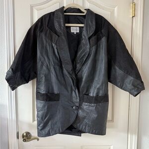 Vintage Winlit Black Leather Coat for Women